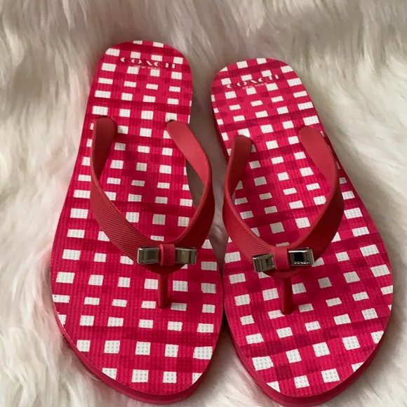 COACH Painted Gingham Flip Flop Sandals Sz 8 - Picture 1 of 4